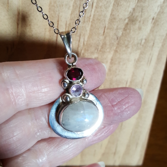 Moonstone, Tanzanite & Garnet Necklace - Picture 3 of 6